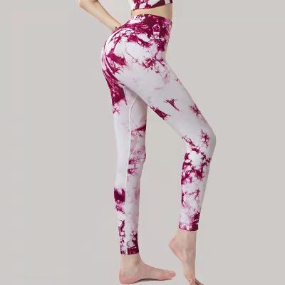 China New Fitness Lulu Yoga Lifting Peach Bare Elastic Hip Tie Dye Breathable Pants High Plus Size Fitness Pants For Women for sale