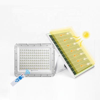 China Industrial Garden Outdoor Durable Dustproof Remote Control Warm White Panel Led Solar Flood Light for sale