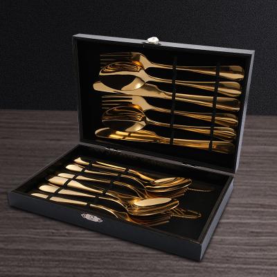 China Viable Cutlery Set Custom Flatware Spoon And Forks Knife , Stainless Steel Gold Black Cutlery 24pcs Set for sale