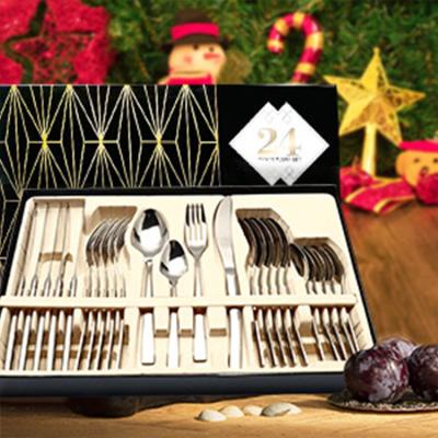 China Sustainable Luxury Wedding Gift 24 Pieces Knife Spoon Forks Sets Silver Plated Flatware Stainless Steel Cutlery Set With Gift Box for sale