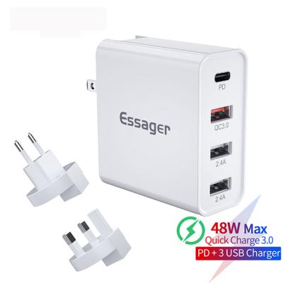 China UniversalÂ   High Quality Essager Essager 48W PD Wall Charger QC3.0 Wall Charger UK USA Port Adapter for sale