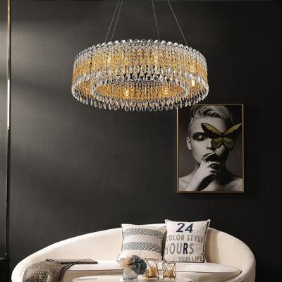 China Modern European K9 3000k Hotel Modern Simple Creative Crystal Round Lobby Chandelier Decorative Led Pendant Light for sale