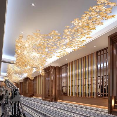 China Modern Luxury Wedding Customized Staircase Crystal Glass Chandelier Luxury Hanging Leaves Pendant Light for sale