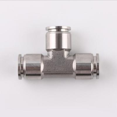 China Hotels 4mm 6mm 8mm 10mm 12mm OD Hose 3 Way T Shaped Pneumatic Tee Press In Stainless Steel Quick Fitting for sale