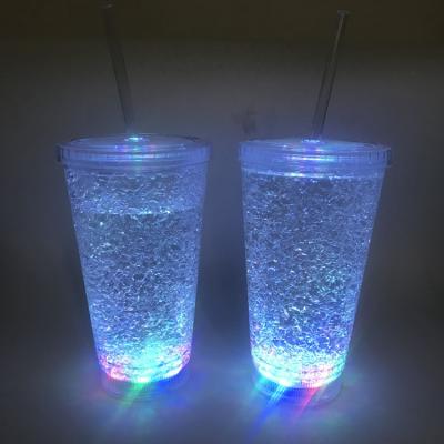 China New Arrival Bar Ice Tumbler With Straw Lead Glass Ice Tumbler Flashing Cup Lead Glass For Party for sale