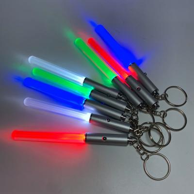 China Promotional Acrylic+metal OEM Customized LOGO LED lightsaber stick glowing colorful LED acrylic keychain LED key chain for sale