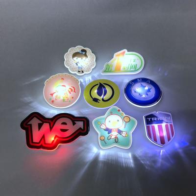 China Acrylic+ABS Customized Logo Shape LED Button Badge White Safety LED Acrylic Pin Flashing Badge For Event for sale