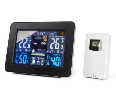 China Digital Colorful Indoor Temperature Humidity Weather Station With Barometer With Outdoor Senor 164.5*124*53mm for sale