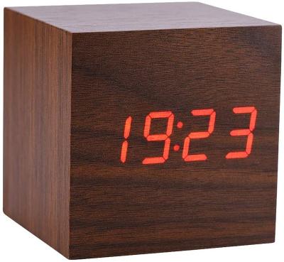 China Modern Personalized Customization Digital Alarm Clock 3 Levels Burst Cube Clock Temperature Display With Voice Control LED Wooden Clock for sale