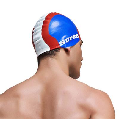 China Customized Waterproof Printed Logo Printed Colorful Fashion Swimming Hat Silicone Swimming Hats Plat Hat for sale