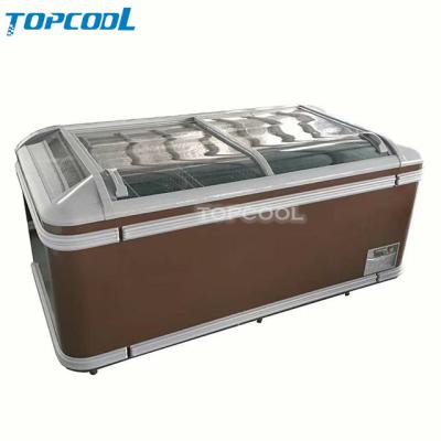 China Best Selling Commercial Island Single-temperature Refrigeration Equipment Glass Door Freezer Display Complete With CE for sale