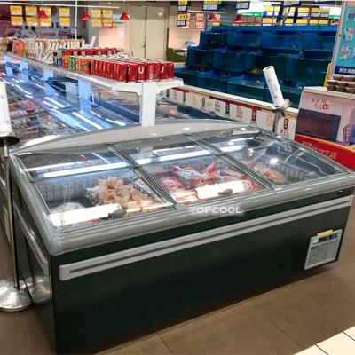 China Island Cabinet Sliding Glass Door High Temperature Combo Supermarket Chest Freezer for sale