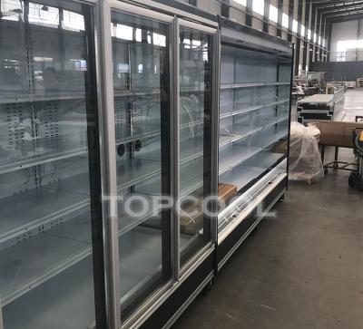 China Single-temperature Hot Selling Transparent Glass 4 Door Commercial Supermarket Refrigerator For Display Juice for sale