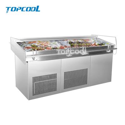 China Single-temperature supermarket frozen food display table 304 stainless steel ice table for seafood fish for sale