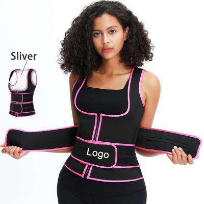 China Burn Fat Wechery Pink Zipper Long Chest Sweat Fajas Belt Neoprene Vest Waist Trainer Trimmer Women Sweat Girdles Corset Double for sale