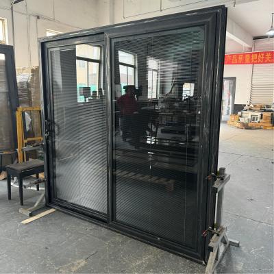 China thermische onderbreking Aluminium Schuifglas Deur handmatig rolluik dubbel gehard glas Te koop