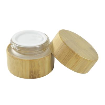 China Custom Logo 10g 15g 20g 30g 50g Shea Butter Jar Cosmetic Engraving Bamboo Cosmetic Container With Glass Inner for sale