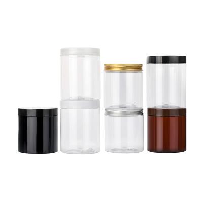 China Wholesale Empty Eco-friendly 50g 100g 150g 250g Cookie Container Food Grade Clear Plastic Jar With Aluminum Cap for sale