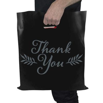 China PUNCH Logo Printing Standard Size High Quality Wholesale Customizable Heavy Duty Black Plastic Shopping Bag With Handle for sale