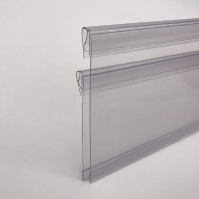 China PVC Hiplastics FO60 75 100 Clear PVC Shop Shelf Talkers Plastic Strip For Supermarket Retail Display Promotion for sale