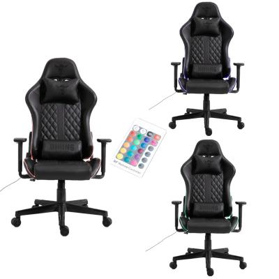 China 2020 Modern Sillas Customized Black Leather Blue PVC Gamer LED RGB Light Gaming Chair for sale