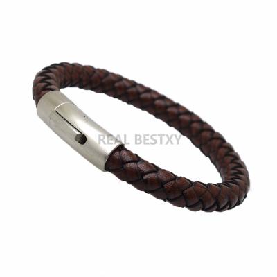 China Ace IN THE PICTURE Engrave Logo Men's Stainless Steel Rope Multilayer Braided Bracelets Trendy Genuine Leather Bracelets for Men Women Wristbands for sale