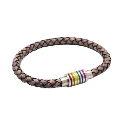 China Ace IN THE PICTURE Genuine Leather Braided Bracelet For LGBT Pride Gay Lesbian Rainbow Charm Bracelet Men Women Lover Couples Magnetic Gift for sale