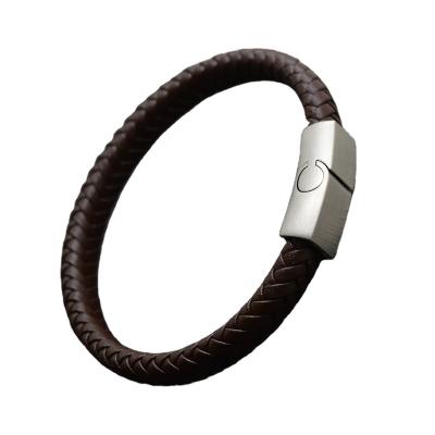 China IMAGE Fashion Ace Brown Braided Bracelet Men Stainless Steel Leather Magnetic Buckle Woven Bracelets Pulseira Masculina Dropshippg for sale