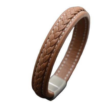 China Ace IN IMAGE Logo Custom Braided Leather Bracelet Men Black Brown Vintage Braided Magnetic Party Male Gift Bracelets Jewelry Stainless Steel for sale