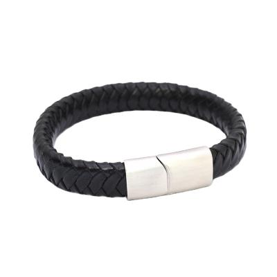 China Ace IN THE PICTURE Logo Mens Bracelet Black Braided Custom Leather Trim Bracelets for Men Stainless Steel Clasp Jewelry Women and Men Wholesale Jewelry for sale