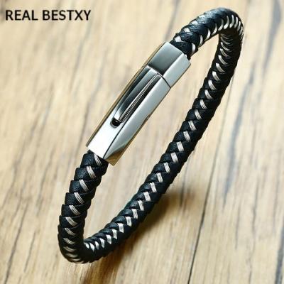 China REAL BESTXY ethnic engrave logo 316l stainless steel press clasp leather bracelets braided leather bracelet men braided leather bracelet for sale