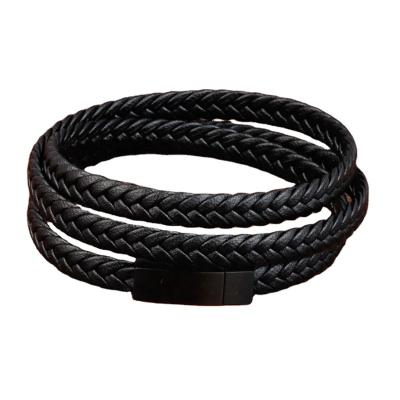 China Religious Custom Logo Magnetic Clasp Braided Leather Bracelets, Casual Black Handmade Leather Bracelets Friend Gift Men for sale