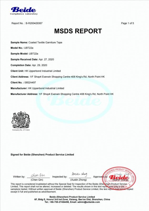 MSDS - HK UPPERBOND INDUSTRIAL LIMITED