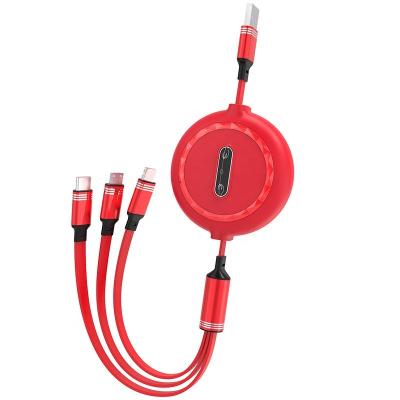 China High Speed ​​Data Transfer 1.2M Candy Colored Silica Gel With Three Clogs And One Type-C Mobile Phone Data Cable Android Super September Cable for sale