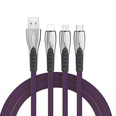 China High speed data transfer 1.2M denim zinc alloy data line three fetters and one data cable dados ip Cabo cable for sale