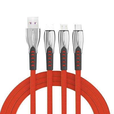 China High Speed ​​Data Transfer 1.2M Denim Zinc Alloy Data Line With Three Clogs And One Data Cable For Type-C Mobile Phone Android Cable for sale