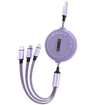 China High Speed ​​Data Transfer Round Retractable 3 In 1 Charging Cable Data Cable Fits Type-C Mobile Phone Android Super September Cable for sale