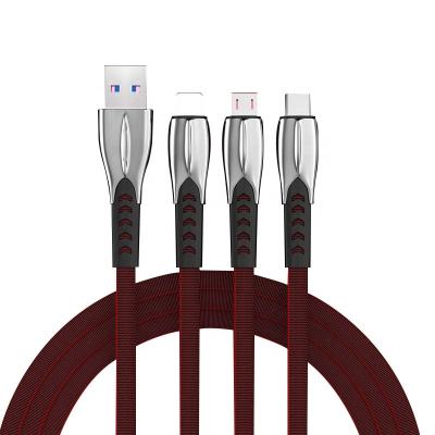 China High speed data transfer 1.2M zinc alloy zinc alloy data line three-in-one data cable 3 em 1 linha de dados ip cable for sale