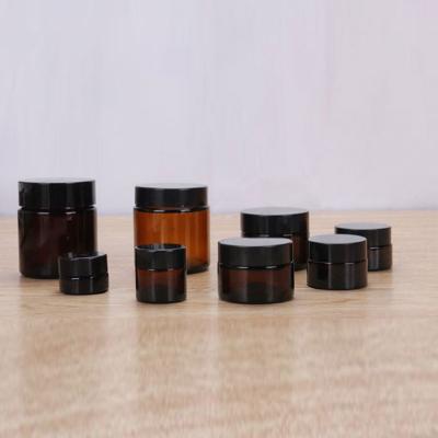 China Cosmetic 20g 30g 50g amber cosmetic glass jar for skin care cream serum with inner cover and alumite lid for sale