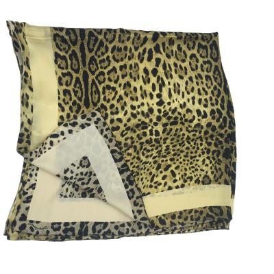 China Custom Large Square Thin Hand Printed Leopard Silk Scarf Production for sale