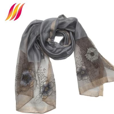 China elegant 50%silk 50%wool fashion hand embroidery lace scarf design, embroidered scarf for sale