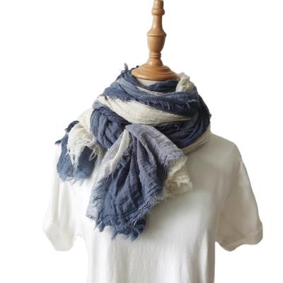 China Cotton blended scarf cotton and canvas women's new hanging dye color gradient splicing large long shawl for sale