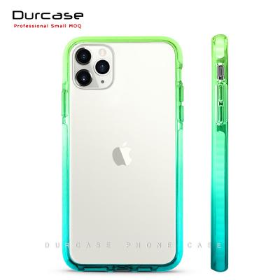 China Custom OEM Pink Gradient Contrast Stripe PC Bumper Soft Blue Cases For iPhone 12 Pro Case IMD Max Corner Shockproof Phone Case for sale