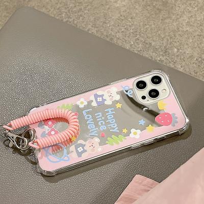 China TPU+Mirror Fashion Women Mirror Cell Phone Bags/Case For xr 13pro 13 max iphone 12 pro 7 8 plus case Cartoon Bear Glass Arming String for sale