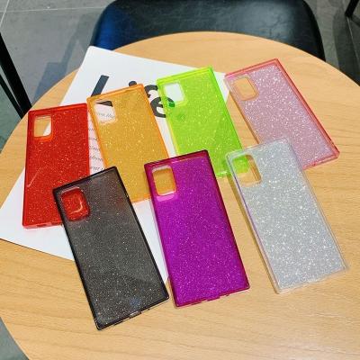 China Luxury Glitter Square tpu paper bags bling fluorescent case for Samsung s20 plus a71 a51 a20 a30s snap smart phone cases for sale