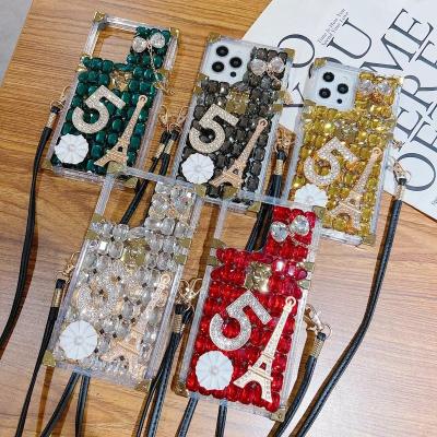 China Fashion Square 3D Number 5 Shiny Crystal Bling Full Diamonds Colorful Rhinestone Rhinestone Protector Cover For Iphone 12 pro 11 XR max 8 plus for sale