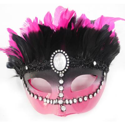 China 2020 Custom New Fashion PVC Party Mask Charms Pink Carnival Feathered Mask for sale