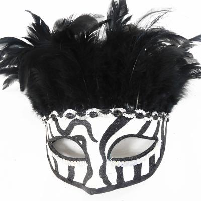 China Wholesale PVC Party Girl Mask Carnival Mask With Feather And Shimmer Black Powder for sale