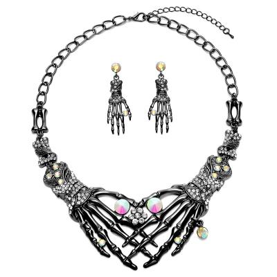 China Party Decoration Halloween Necklace Earrings Set Skeleton Gothic Necklace Chunky Fashion Jewelry Hand Choker for sale