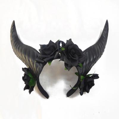 China Custom Party Decoration Prop Headband Party Decoration Halloween Devil Horns Prop with Flower Halloween Horns Headband for sale